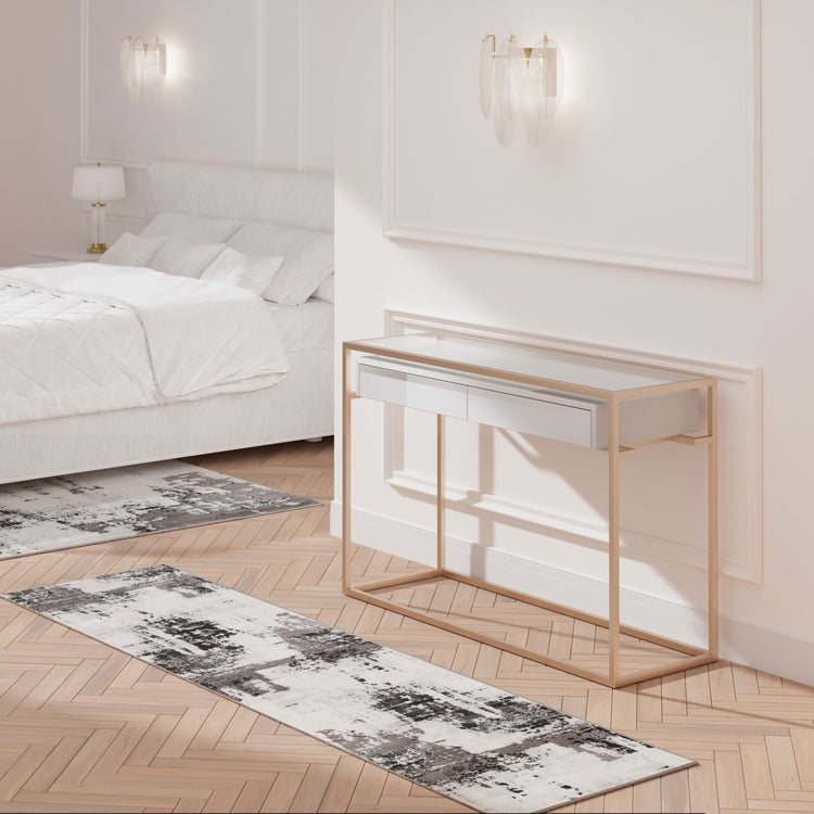 Distressed Abstract Grey Black Area Rug