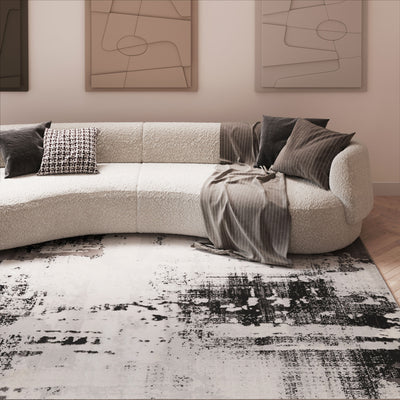 Distressed Abstract Grey Black Area Rug