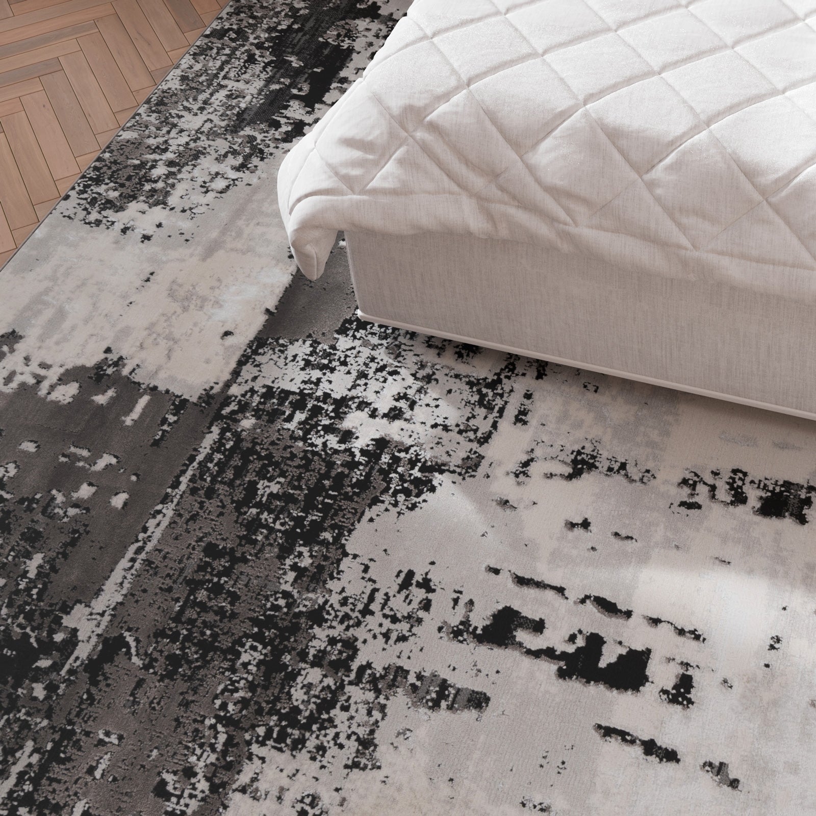 Distressed Abstract Grey Black Area Rug - Grace