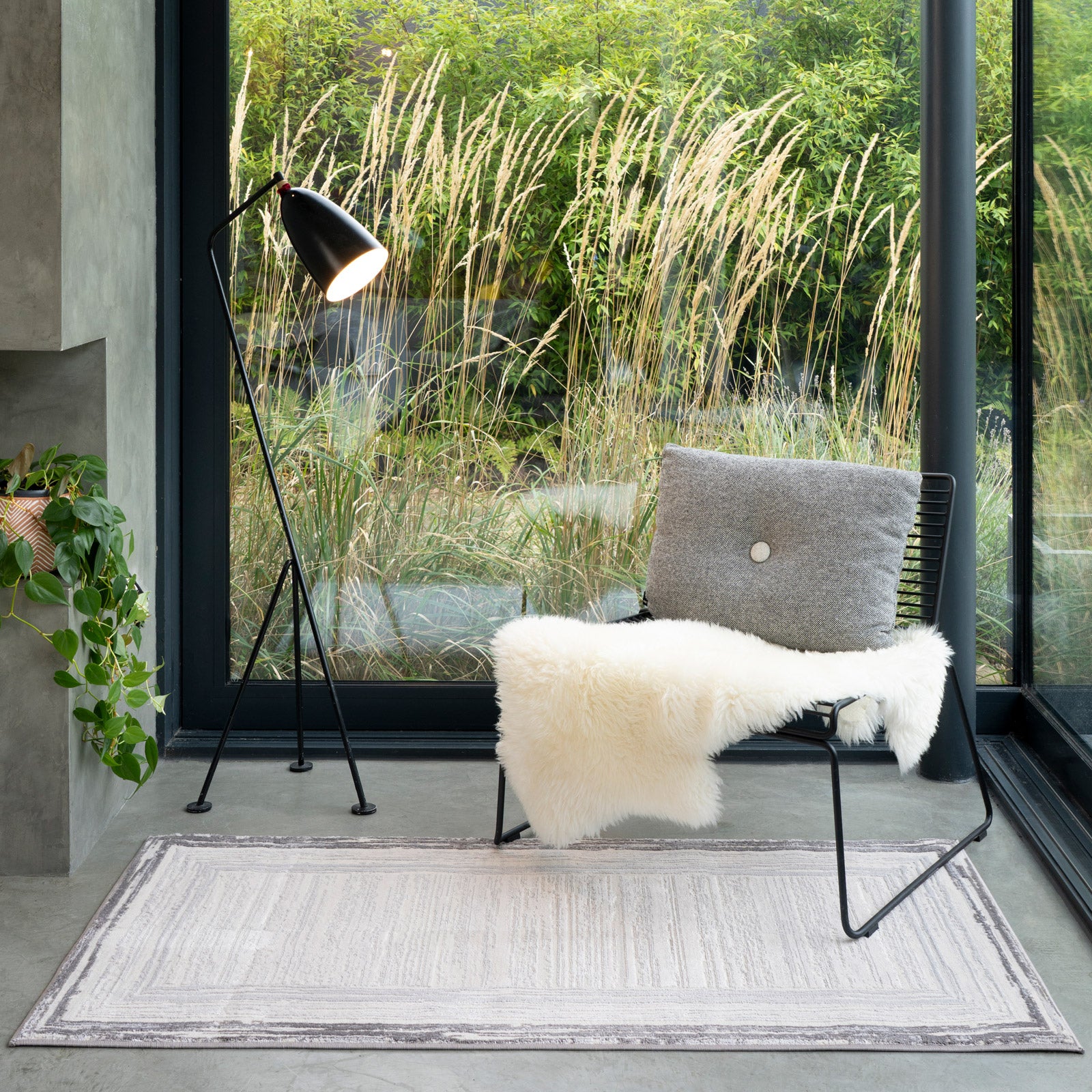 Distressed Greige Bordered Rug - Libby