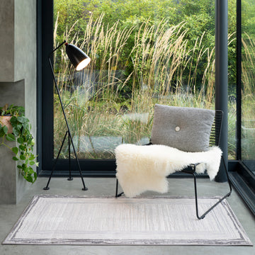 Distressed Greige Bordered Rug - Libby