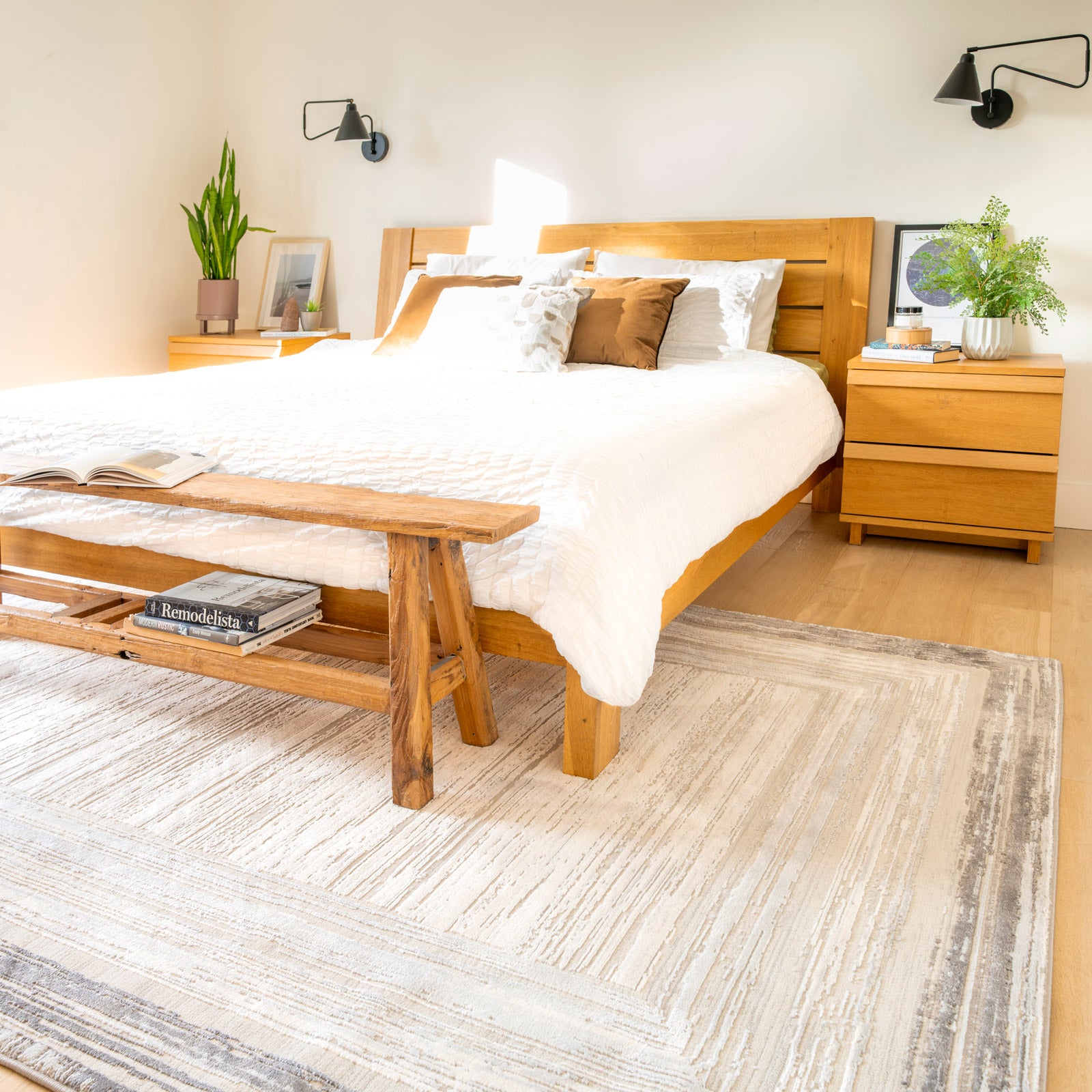 Distressed Greige Bordered Rug - Libby