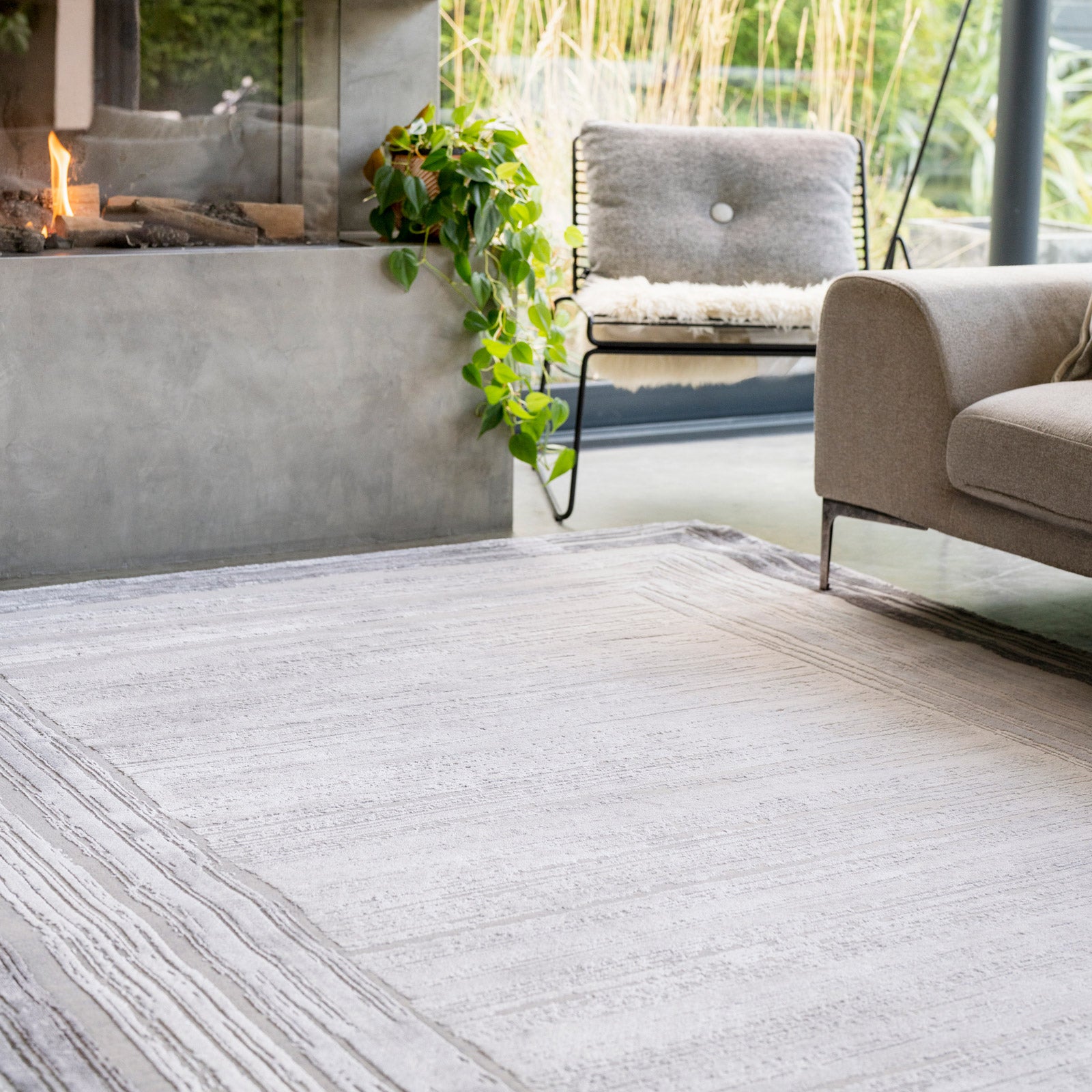 Distressed Greige Bordered Rug - Libby