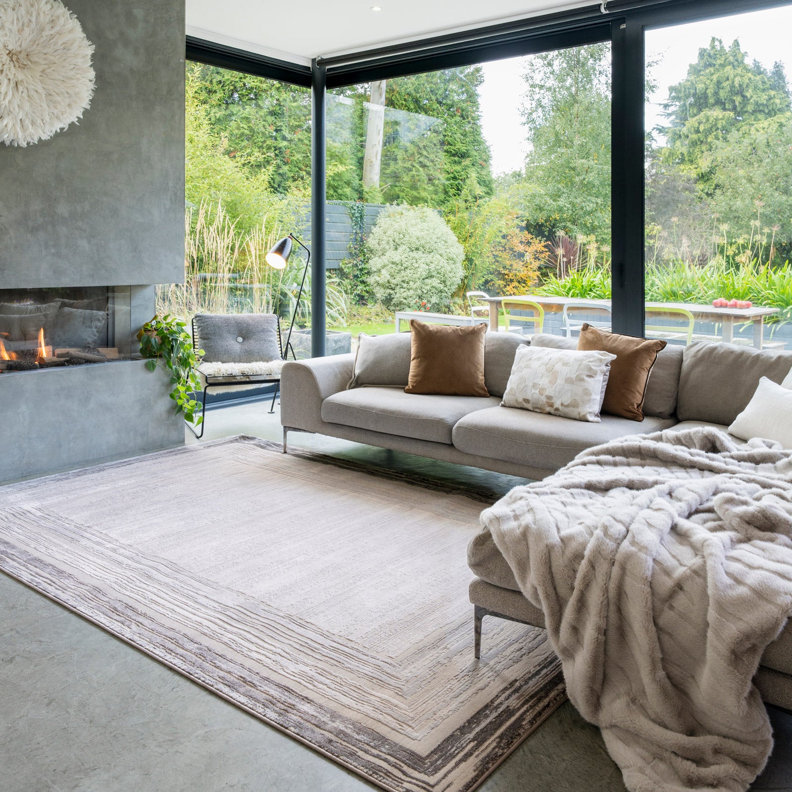 Distressed Greige Bordered Rug - Libby