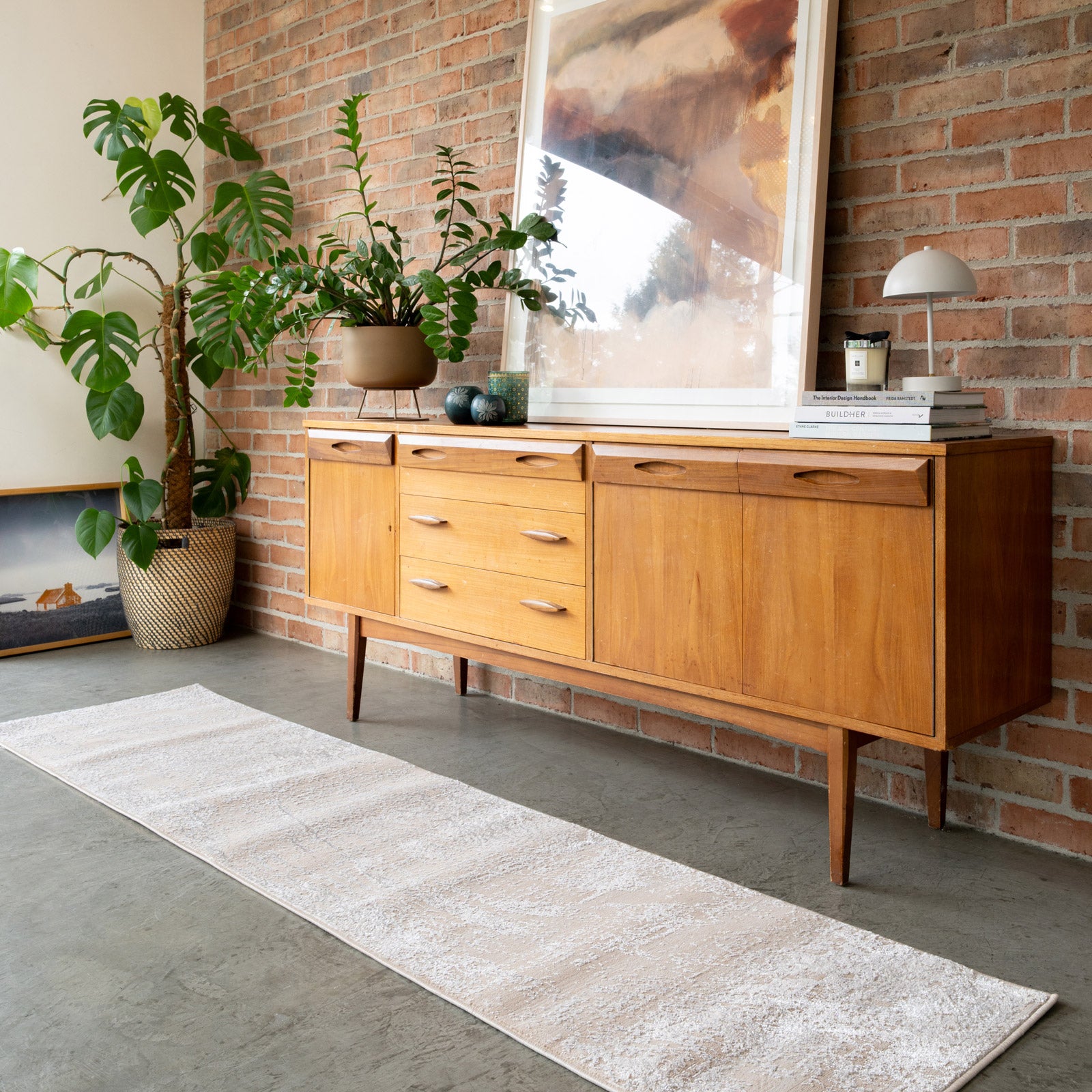 Distressed Greige Bordered Runner - Lena | Runner Rugs | Kukoon Rugs Online