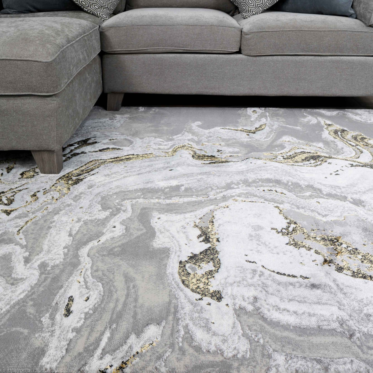 Gold Abstract Marble Pattern Living Room Rugs