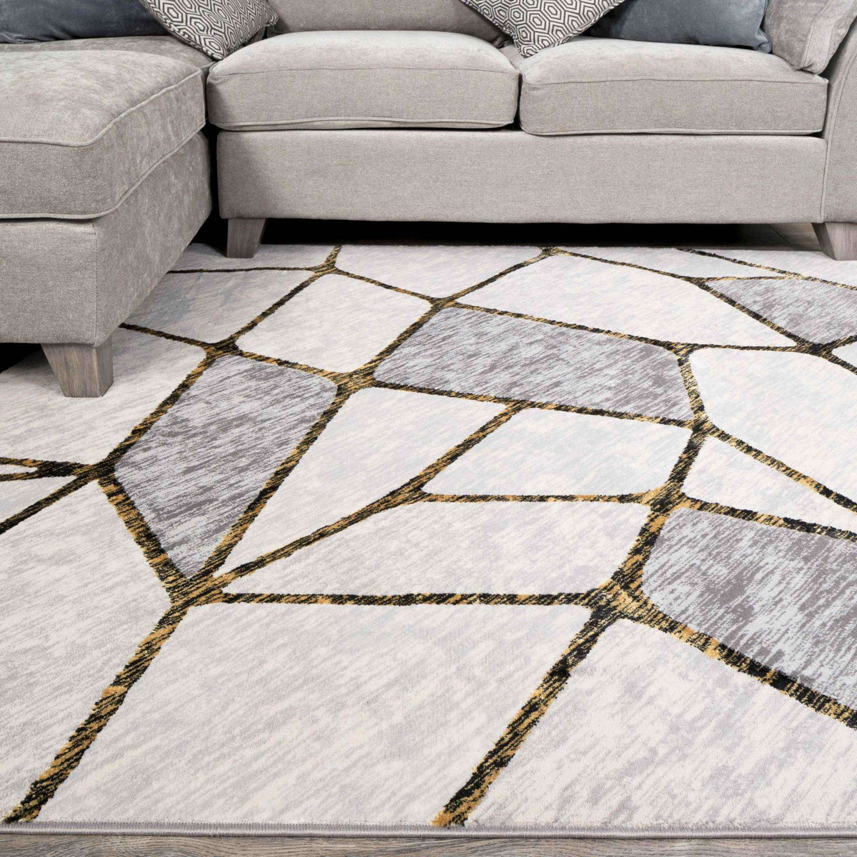 Modern Gold Abstract Mosaic Living Room Rugs