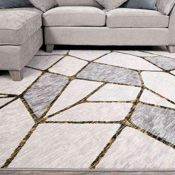 Modern Gold Abstract Mosaic Living Room Rugs