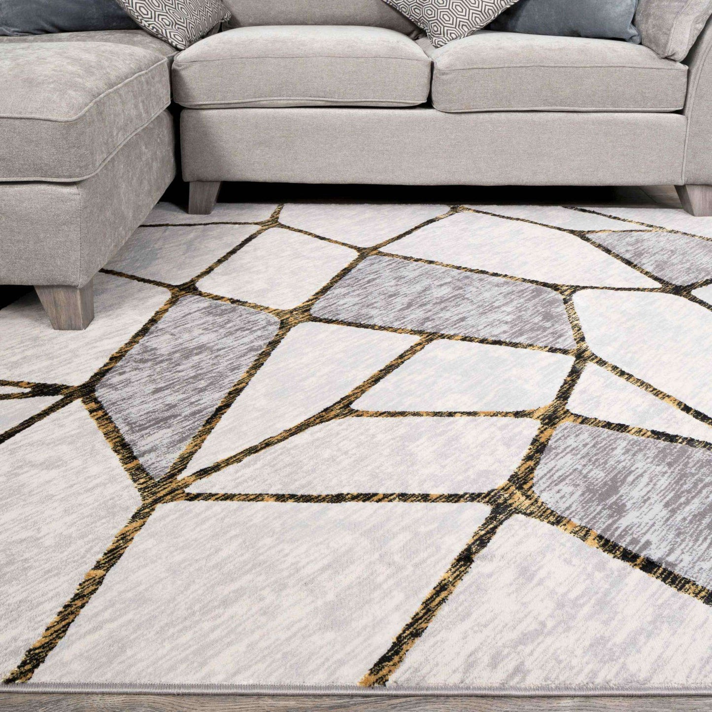 Modern Gold Abstract Mosaic Living Room Rugs