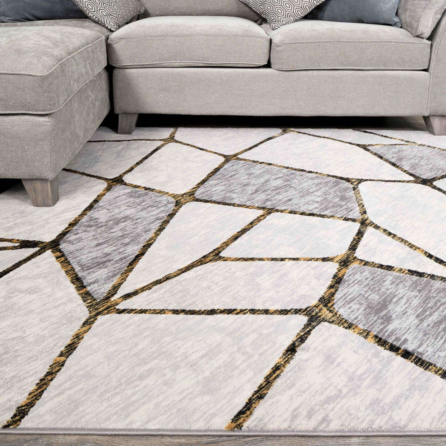 Modern Gold Abstract Mosaic Living Room Rugs | Living Room Rugs ...