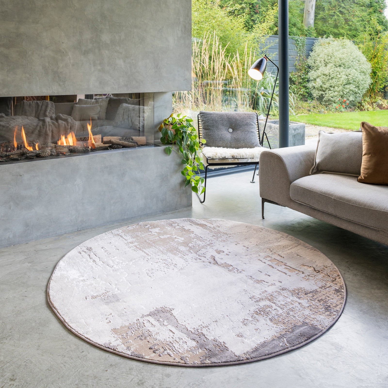 Distressed Abstract Beige Area Rug - Grace