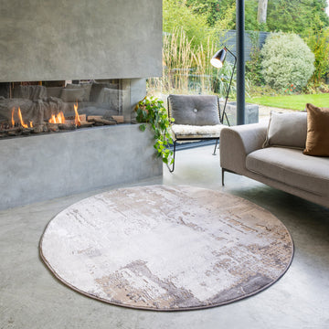 Distressed Abstract Beige Circle Rug - Grace