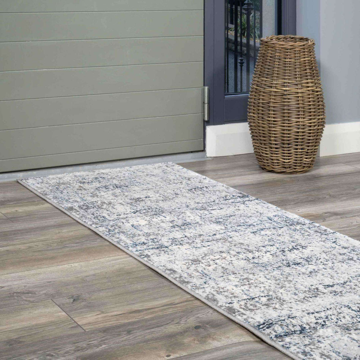 Modern Abstract Distressed Rugsin Blue Grey