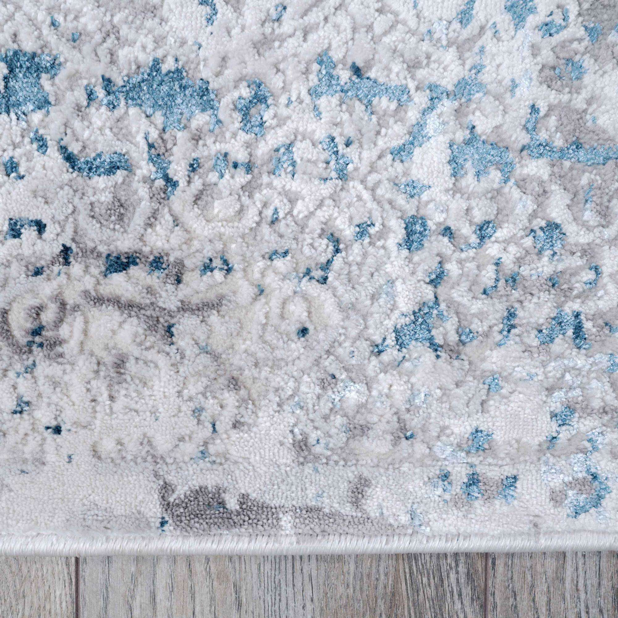 Modern Abstract Distressed Rugsin Blue Grey