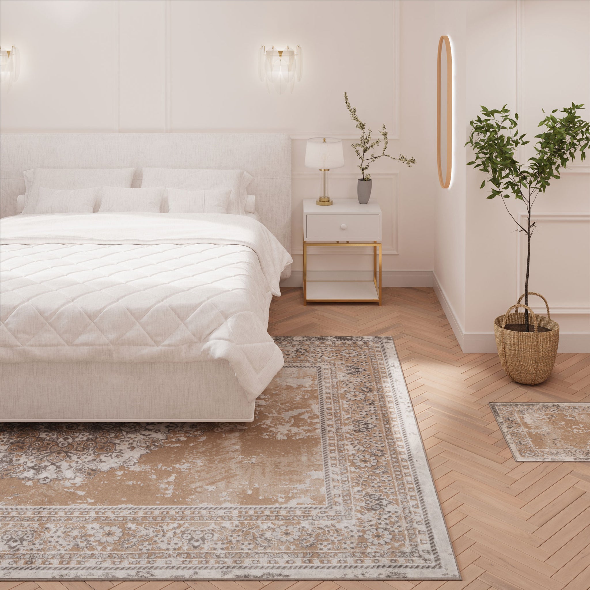 Traditional Distressed Beige Area Rug