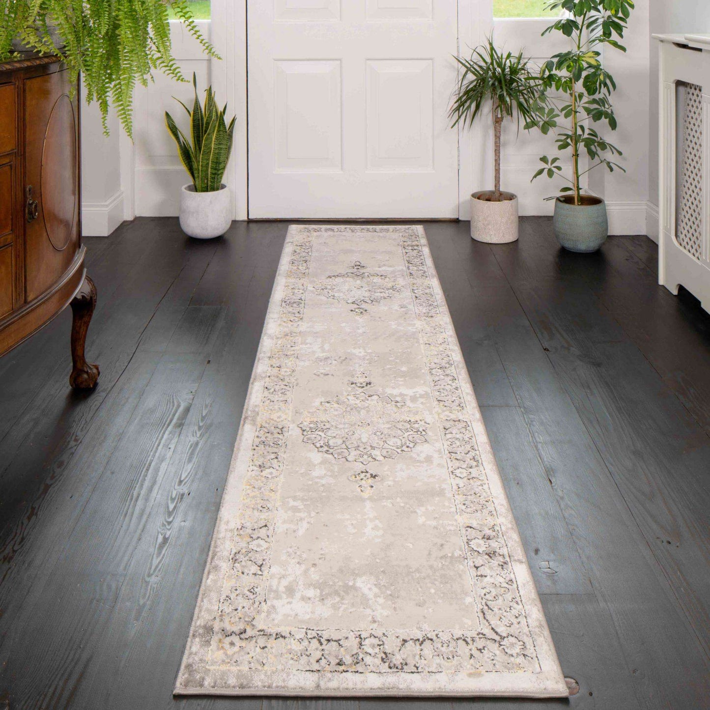 Gold Traditional Distressed Hall Runner Rugs