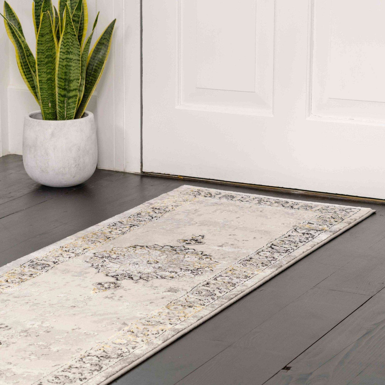 Gold Traditional Distressed Hall Runner Rugs