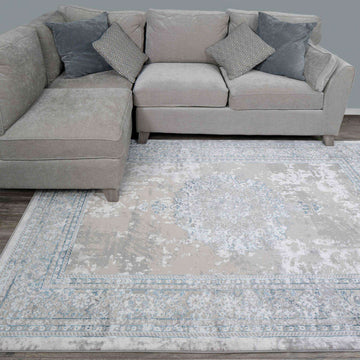 Blue Traditional Distressed Large Dining Table Rugs