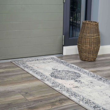 Blue Traditional Distressed Large Dining Table Rugs