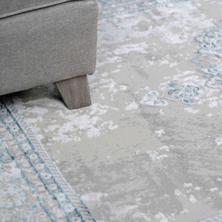 Blue Traditional Distressed Large Dining Table Rugs
