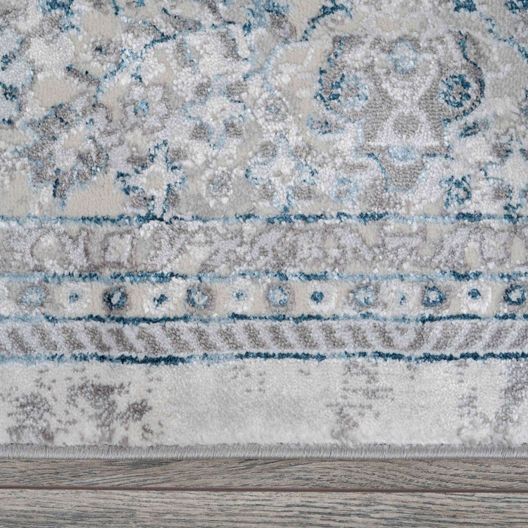 Blue Traditional Distressed Large Dining Table Rugs