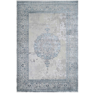 Blue Traditional Distressed Large Dining Table Rugs