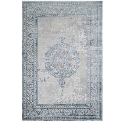 Blue Traditional Distressed Large Dining Table Rugs