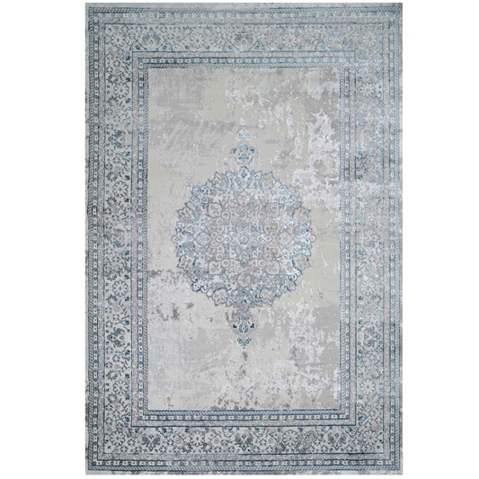 Blue Traditional Distressed Large Dining Table Rugs
