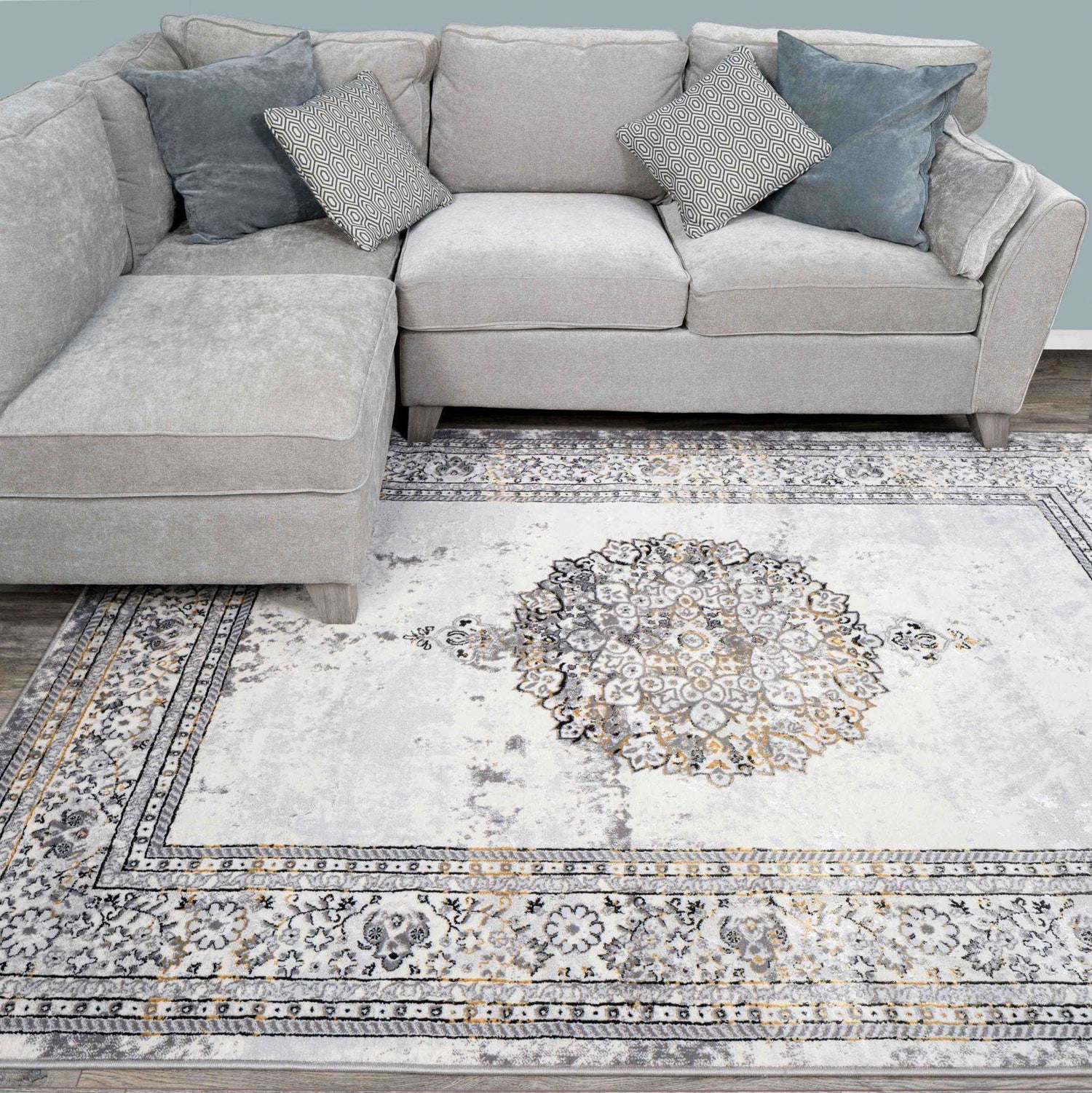 Gold Traditional Distressed Large Dining Table Rugs