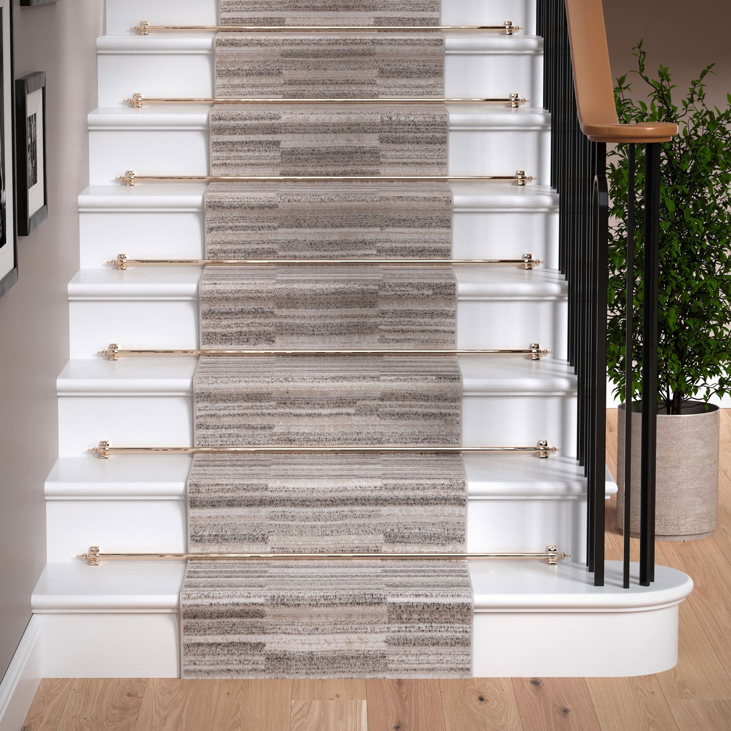 Neutral Beige Linear Stair Carpet