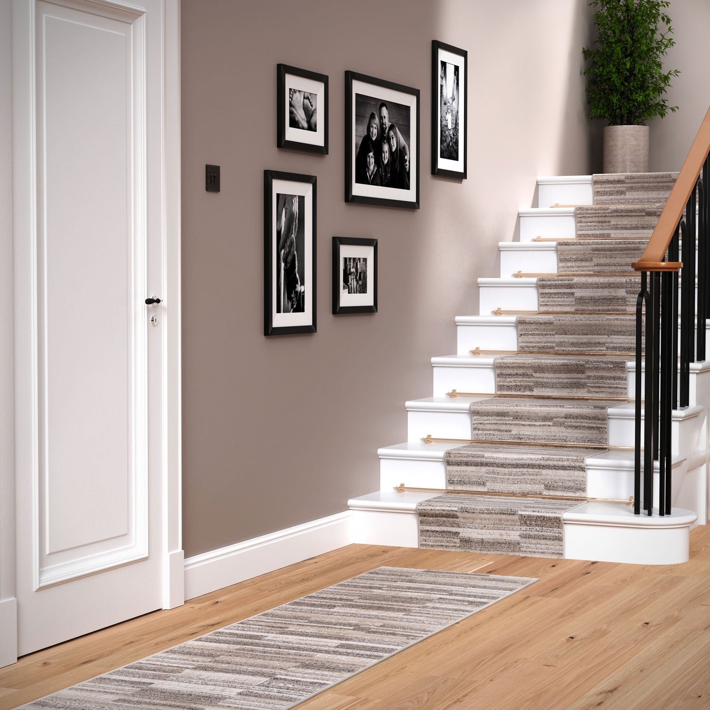 Neutral Beige Linear Stair Carpet