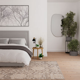 Neutral Floral Living Room Rug - Leonie