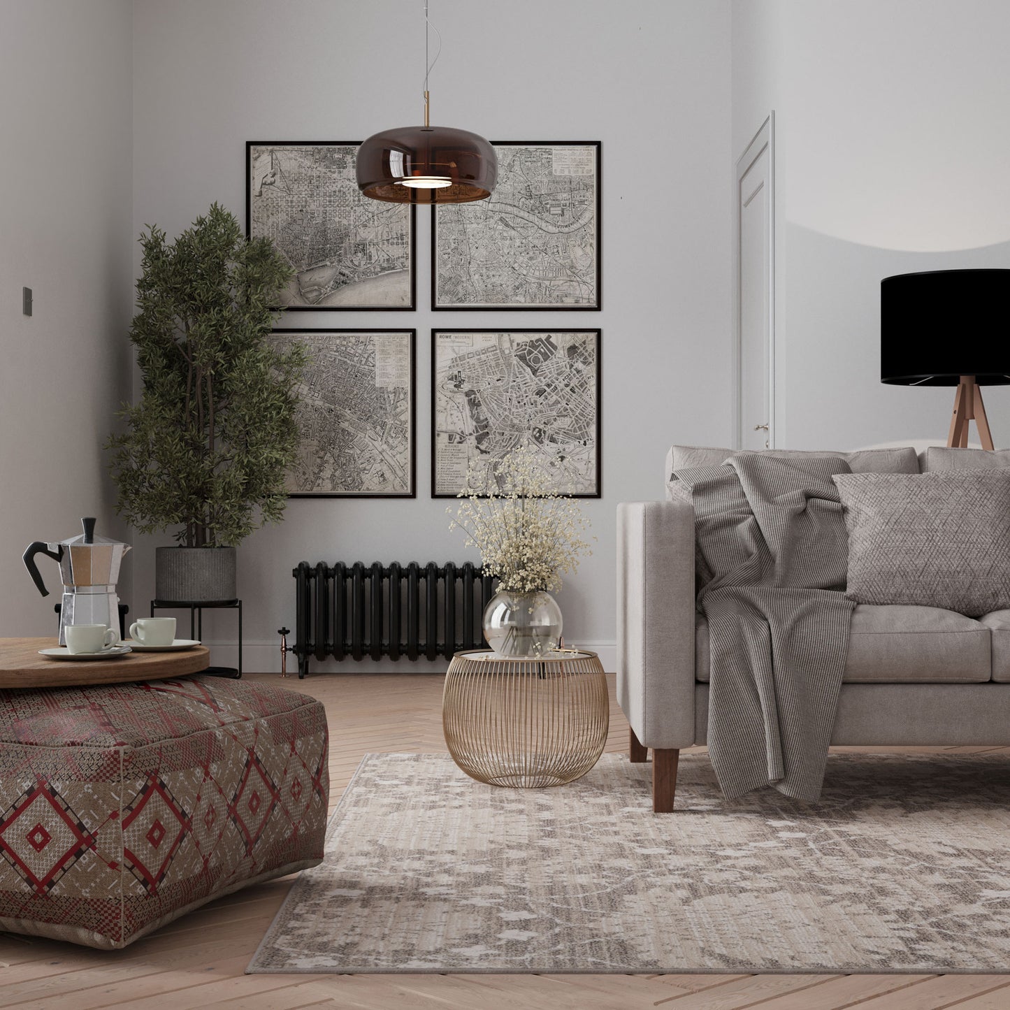 Neutral Floral Living Room Rug - Leonie