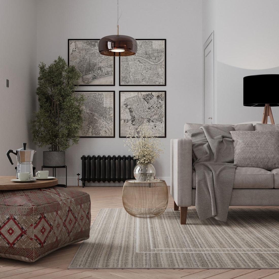 Subtle Beige Border Living Room Rug - Manon | Scandi Rugs | Kukoon Rugs ...