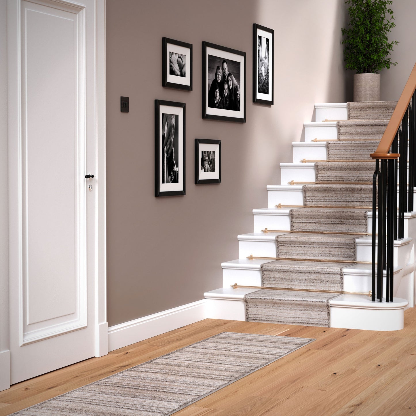 Beige Linear Bordered Stair Carpet