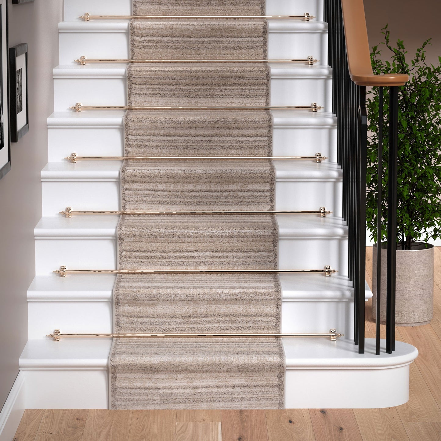 Beige Linear Bordered Stair Carpet