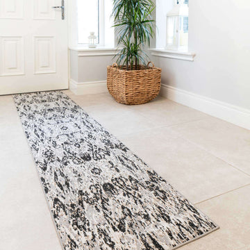 Soft Grey Ikat Living Room Rug