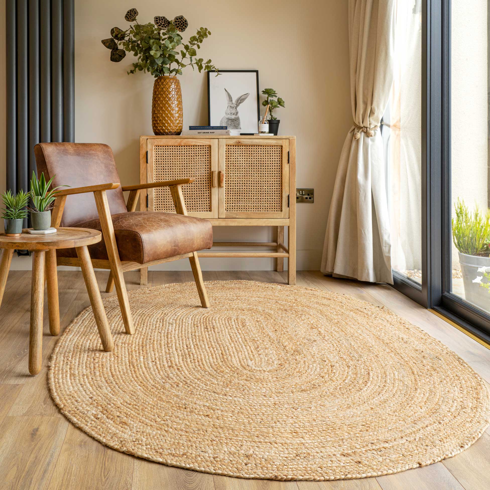 Natural Rustic Oval Jute Rug | Living Room Rugs | Kukoon Rugs Online