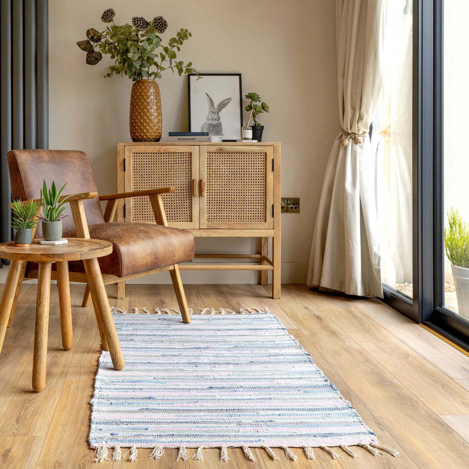 Natural Striped Recycled Cotton Rug