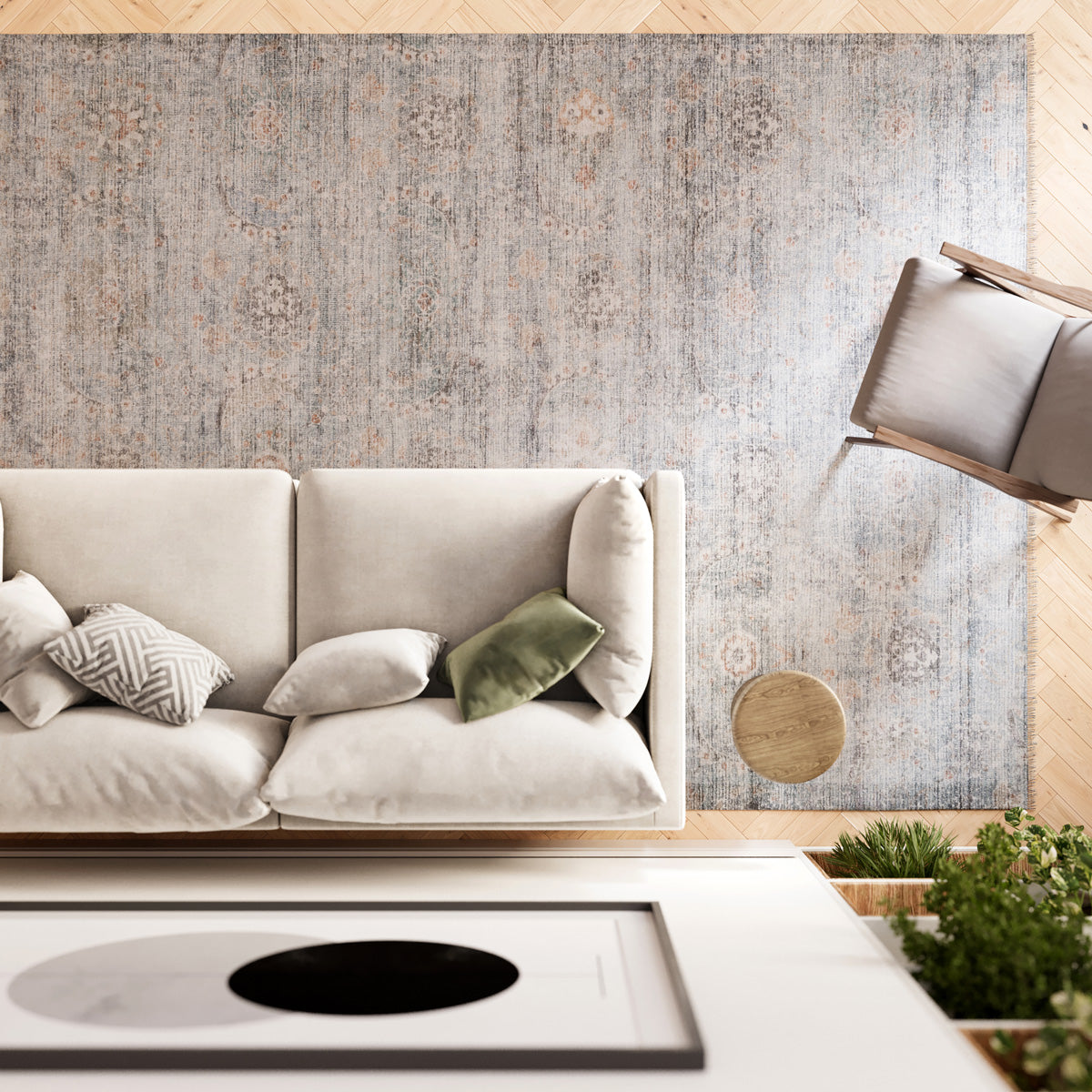 Vintage Blue Terra Floral Rug - Atticus