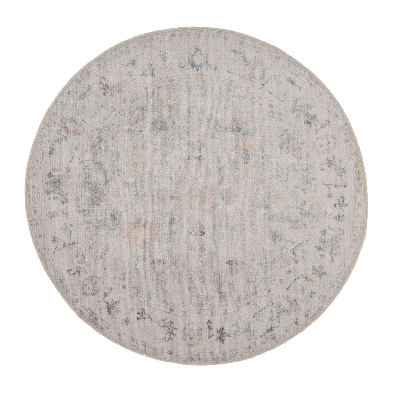 Vintage Multicolour Round Floral Rug - Audrey