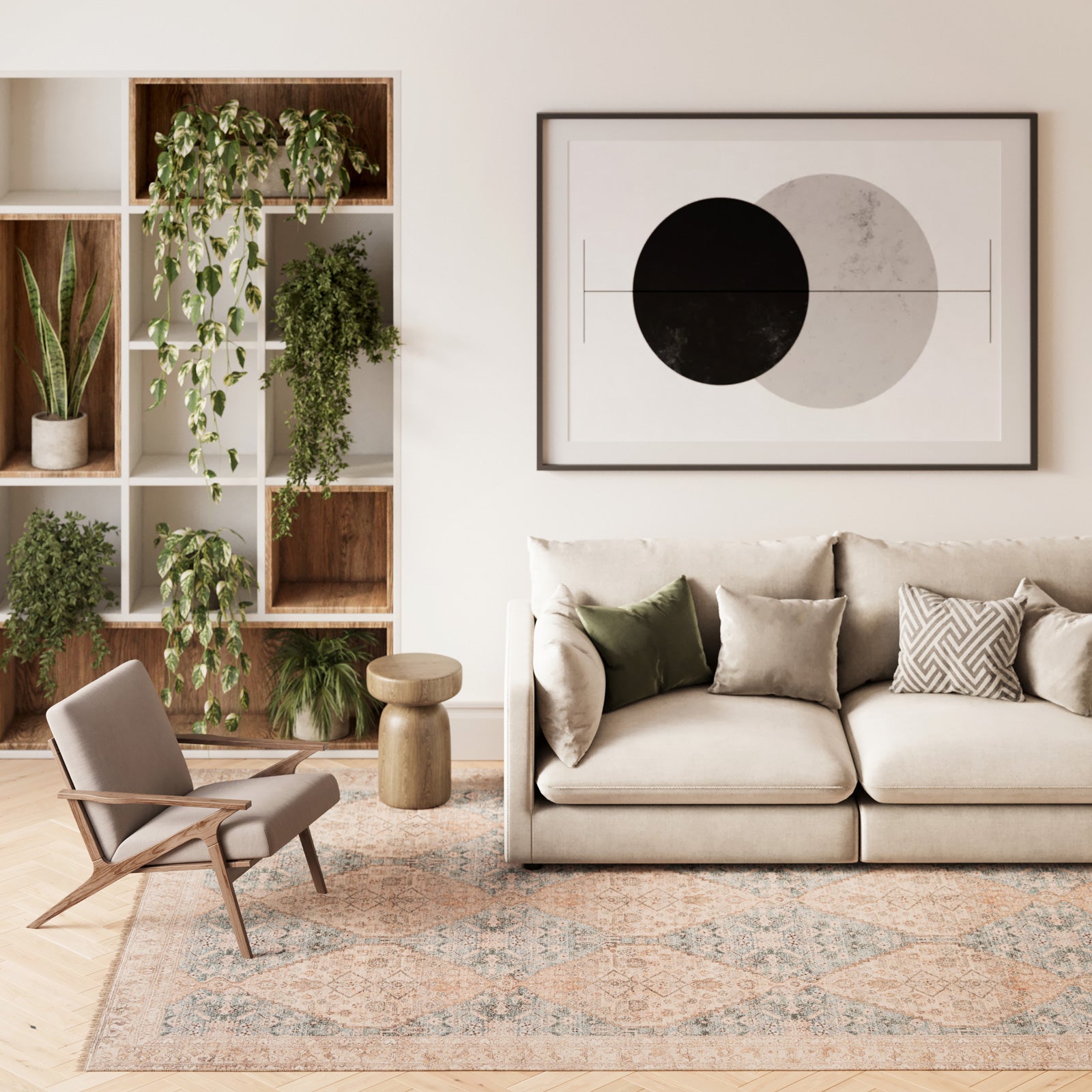 Vintage Blue Diamond Rug - Genevieve