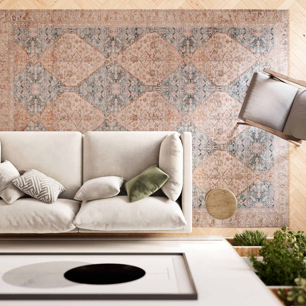 Vintage Blue Diamond Rug - Genevieve