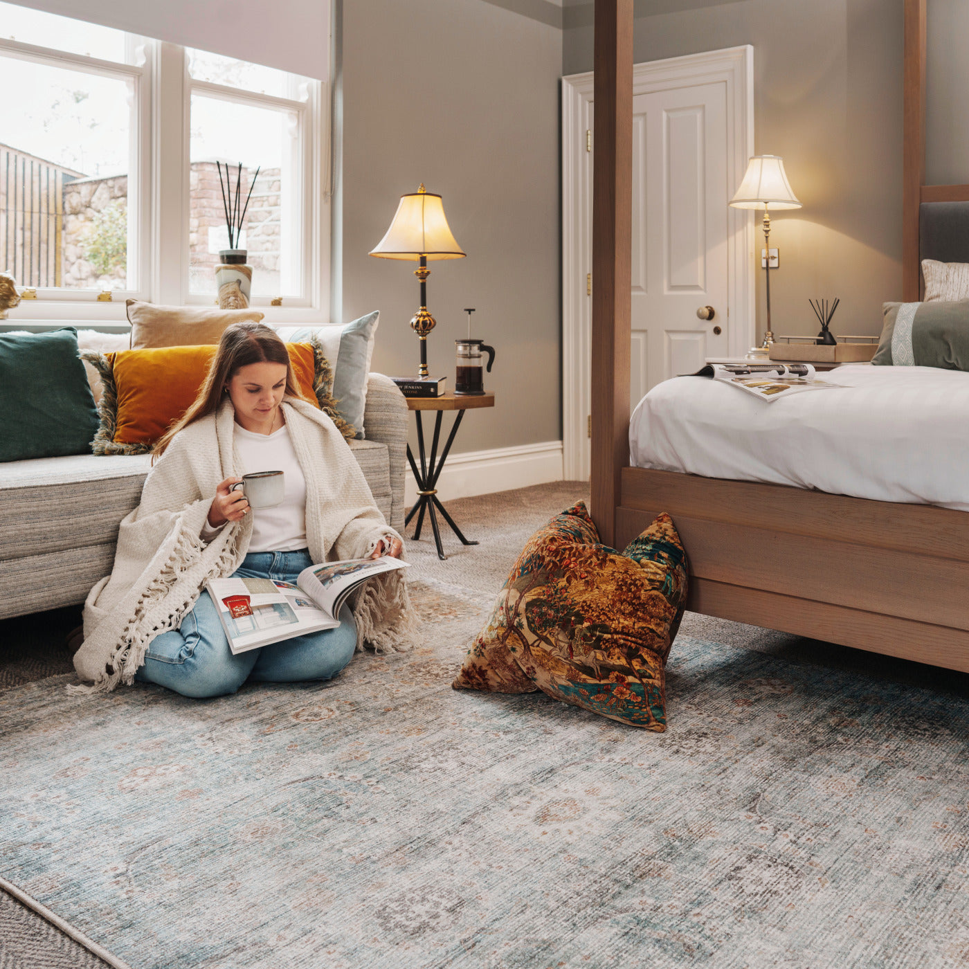 Vintage Blue Terra Floral Rug - Atticus