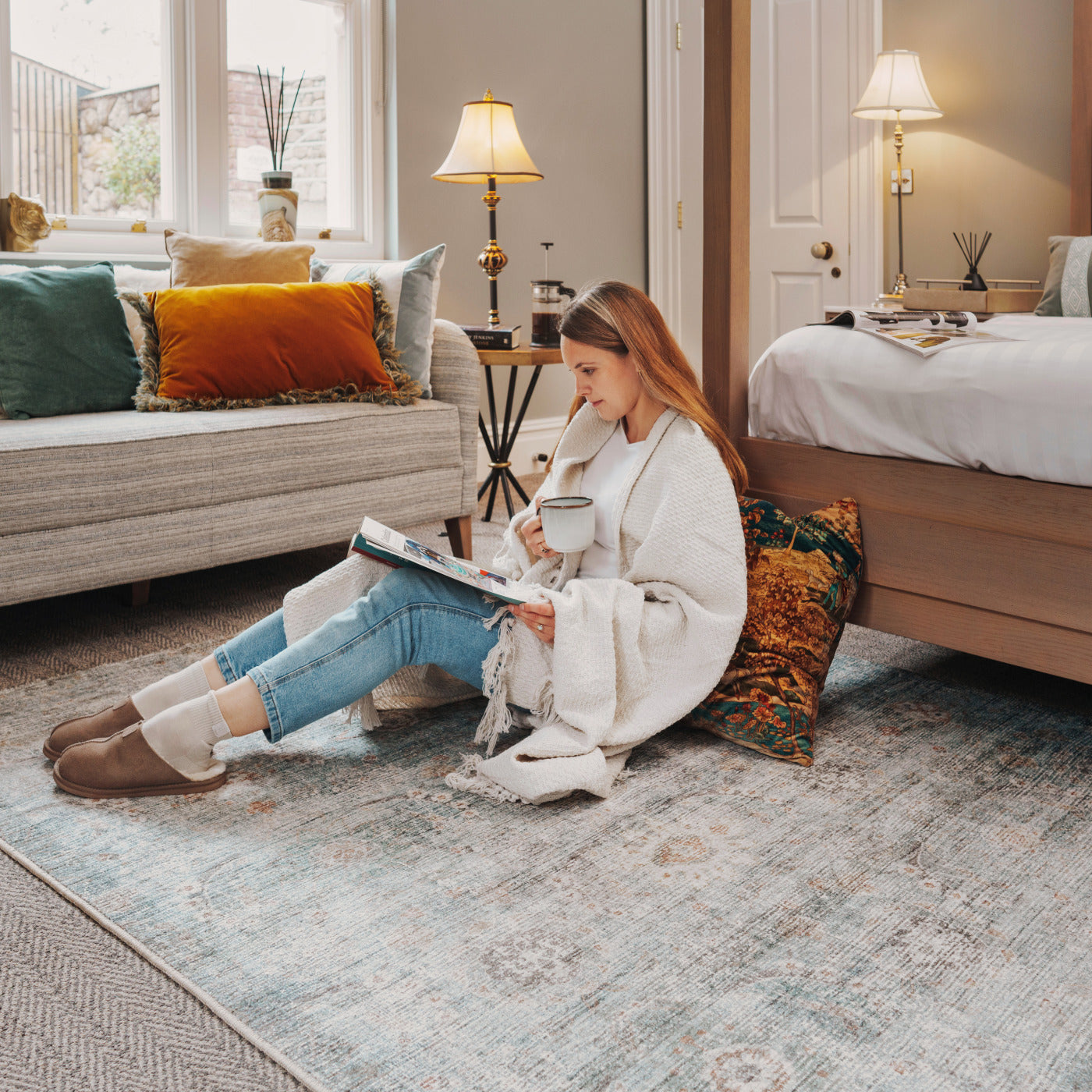 Vintage Blue Terra Floral Rug - Atticus