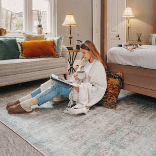 Vintage Blue Terra Floral Rug - Atticus