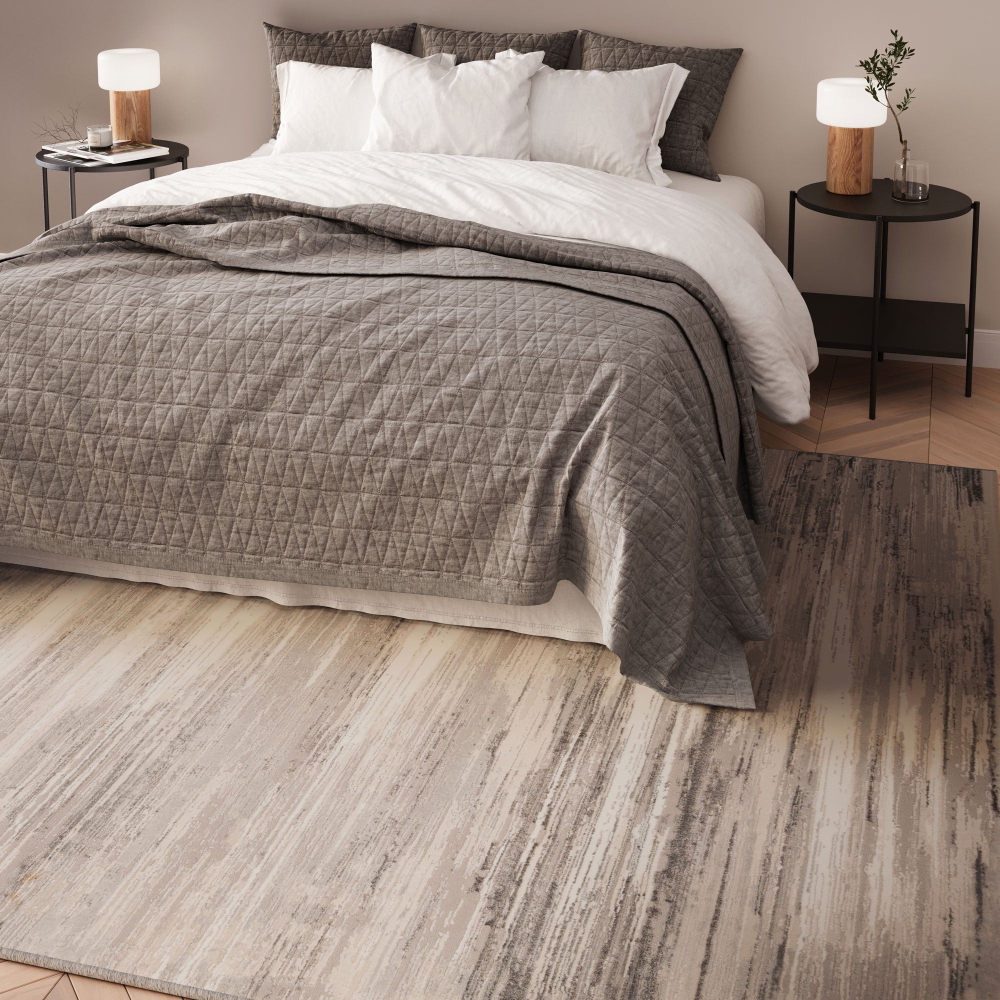 Grey Brush Strokes Area Rug - Nami