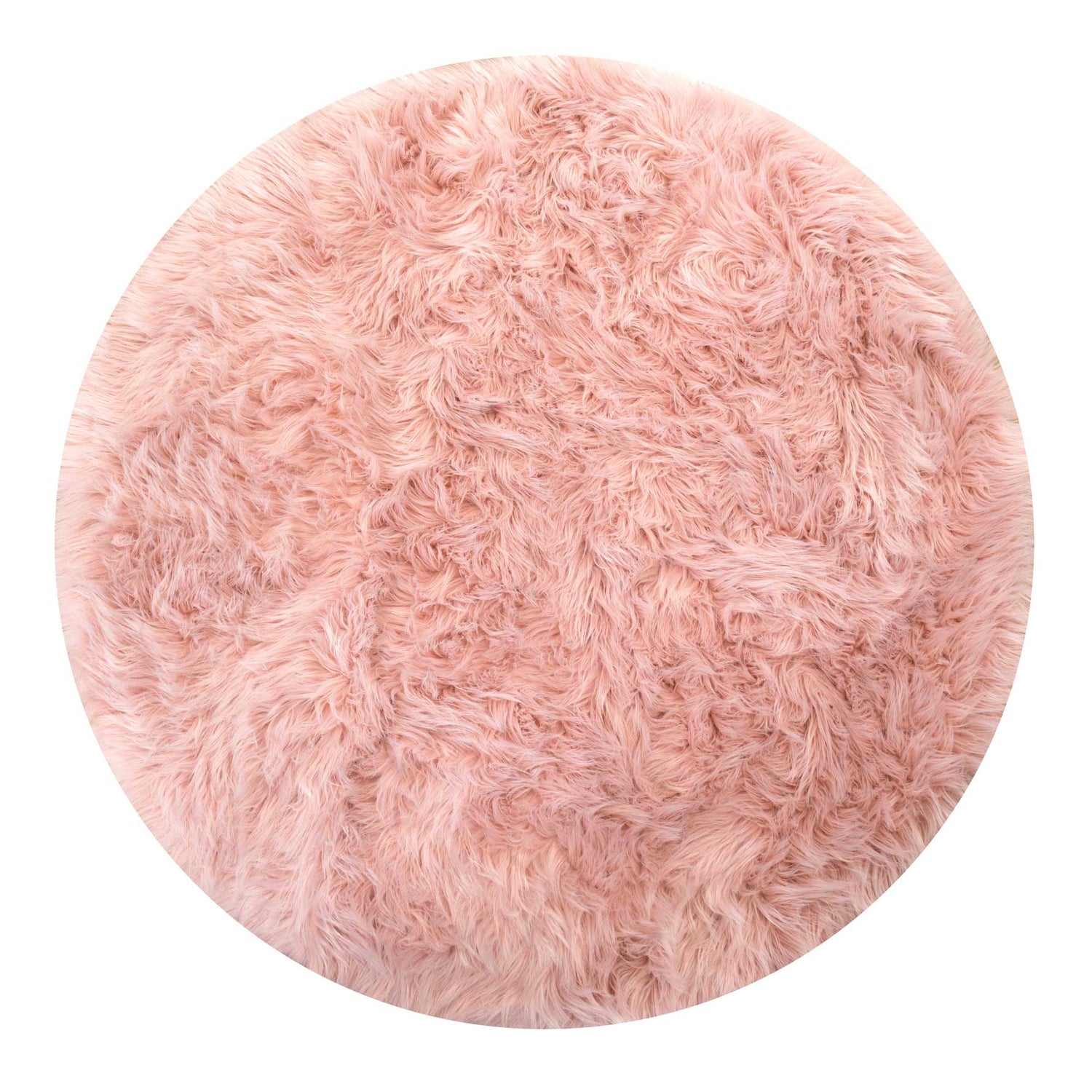 Round Blush Pink Faux Fur Sheepskin Rug