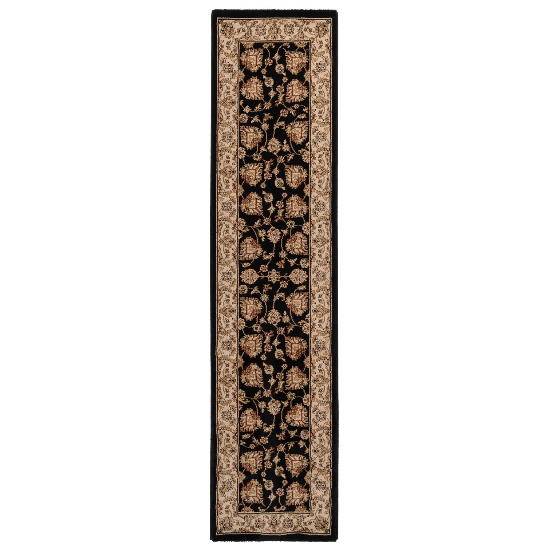 Traditional Black Floral Runner Rug - Malaki