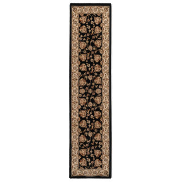 Traditional Black Floral Runner Rug - Malaki